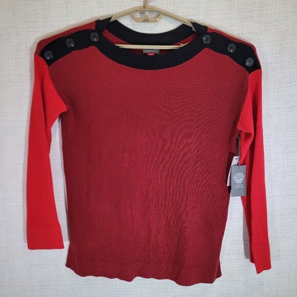 Vince Camuto Sweaters - NWT Vince Camuto Sweater Womens Medium Red Button Shoulder Colorblock Holiday